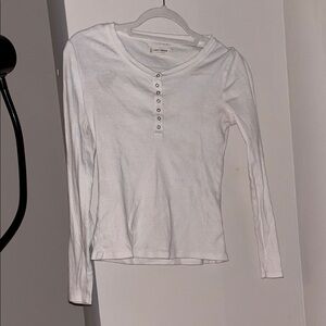 Lucky Brand White Ribbed Long Sleeve Tee